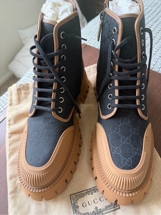 Gucci Other - Gucci Black Canvas with Tan Trim Lug-Sole Men's Boots